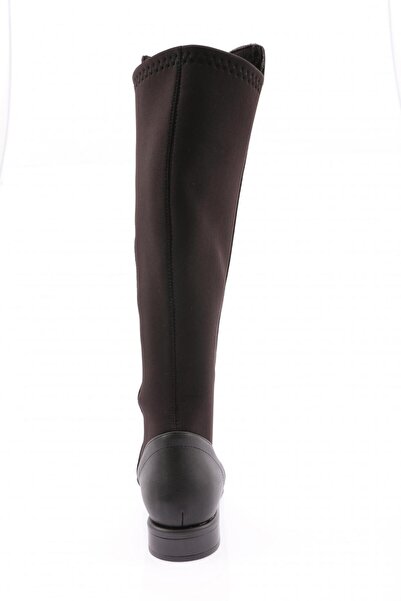 DGN Kadın Arkası Stretch Yanı Fermuarlı Knee High Flats Çizme Siyah 6122668