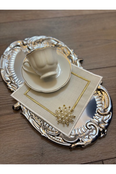 LUXURY بروش لؤلؤي مطرز على منديل تقديم كوكتيل إكرو 6 قطع