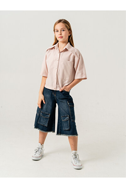 GİYİCEM TEKSTİL Kız Çocuk Çok Cepli Kot Şort 2861