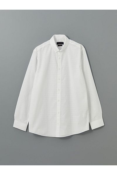 LC Waikiki White Regular Fit Long Sleeve Plaid Men's Shirt