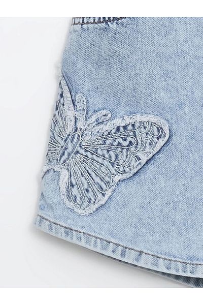 LC Waikiki Fusta scurtă de jeans pentru fete LCW Kids Blue Butterfly Brodat