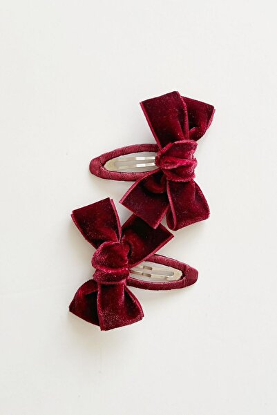 MAMASBOW 2li Bordo Kadife Çıtçıtlı Toka