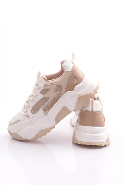 DGN Kadın Bağcıklı Kalın Taban Sneakers Ayakkabı Beyaz Bej 762113138