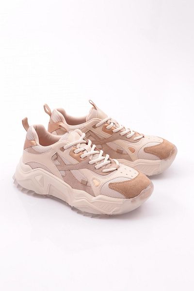 DGN Women's Lace-Up Thick Sole Sneakers Beige Roz 762483138