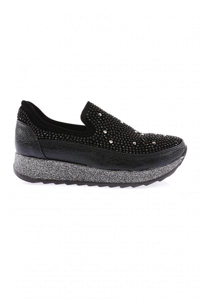 DGN Women's Thick Sole Crystal Stone Sneakers Shoes Black 112130162674