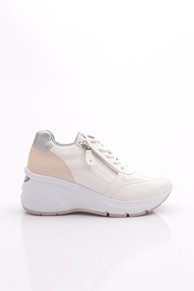 DGN 62159 White Women's Sneakers - Thick Sole and Zipper