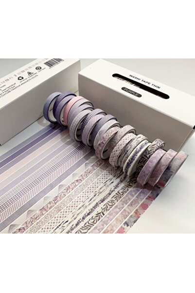 SF SCRAPBOOK KIRTASİYE 20 Adet Scrapbook Desenli Bant Washi Tape Seti - Purple