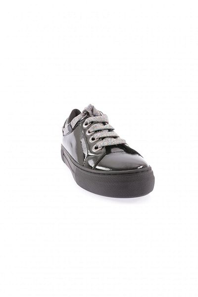 DGN Women's Silvery String Ankle Detailed Lace up Shoes Black Wrinkled 99121097
