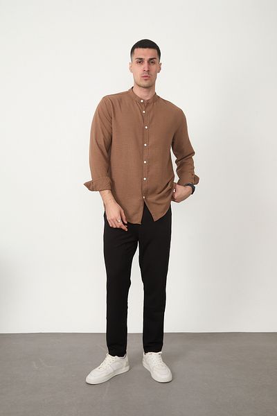 JR Boutique Ανδρικό μακρυμάνικο πουκάμισο χωρίς τσέπη Judge - Καφέ