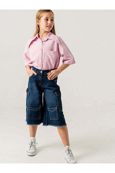 GİYİCEM TEKSTİL Pantaloni scurți din denim cu mai multe buzunare pentru fete 2861