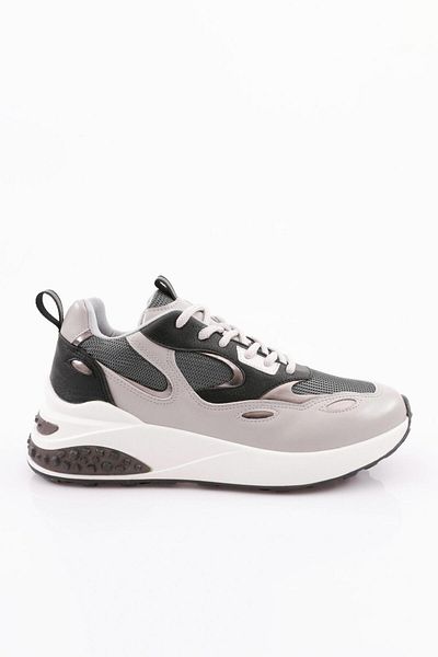 DGN Women's Lace-Up Thick Sole Sports Shoes with Elastic Back Gray - Black 892683138