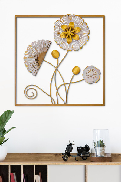 DEKORENZO Flower Metal Duvar Dekorasyonu, Çiçekli Metal Duvar Panosu Tablosu,...