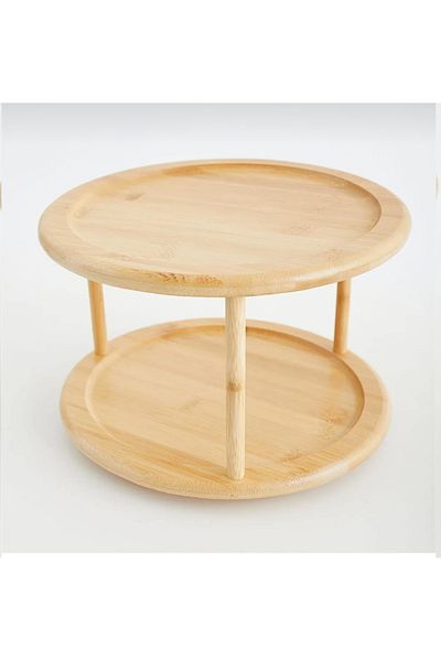 Janset Bamboo Two Tiers, Rotating Serving Rack, Bamboo Spice Rack, Cookie Stand