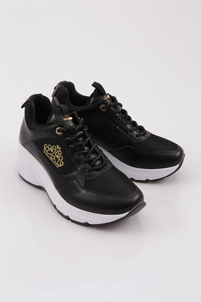 DGN Women's Black Sneakers - Thick Sole and Lace-Up 732693138