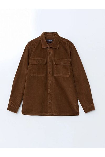 LC Waikiki Lcwaikiki Classic Brown Comfortable Fit Long Sleeve Corduroy Men's Shirt