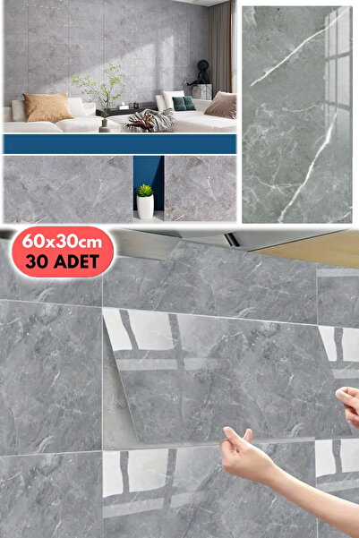 Munico 30 Pc Gri Mermer Alüminyum Plastik Panel Duvar Kendinden Yapışkanlı Fa...