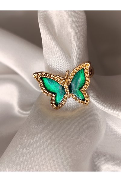 MODA Kelebek Desenli Zümrüt Gold Vintage Yüzük