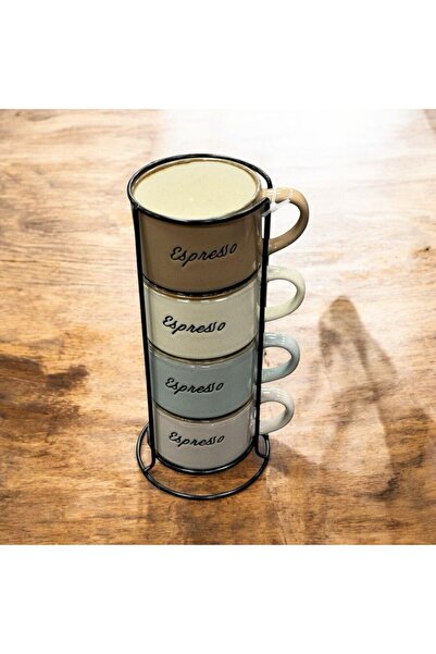 İthal Standlı 4'lü Espresso Yazılı Renkli Kupa Seti