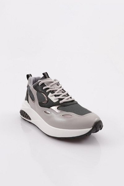 DGN Women's Lace-Up Thick Sole Sports Shoes with Elastic Back Gray - Black 892683138