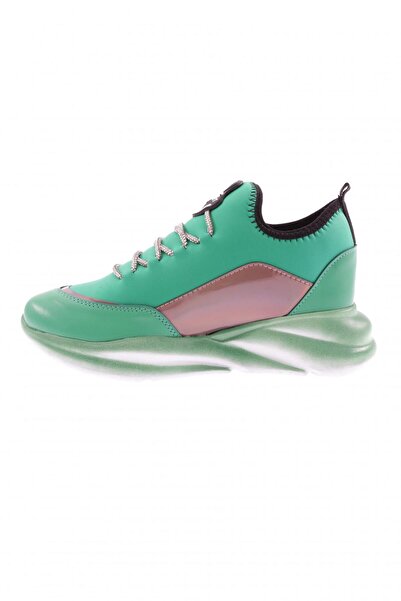 DGN Γυναικεία αθλητικά παπούτσια Grass Green - Χοντρή σόλα, Stretch λεπτομέρεια, Ασημένια πέτρινα κορδόνια 4263137