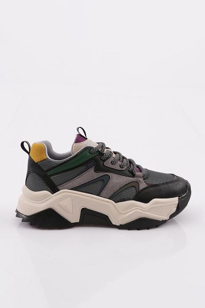 DGN Women's Black Purple Multi Lace-Up Thick Sole Sneakers