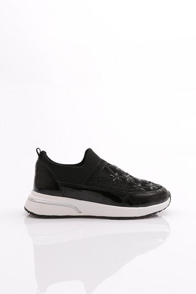 DGN Pantofi pantofi de damă cu flori cu detalii din piele lăcuită neagră albă 51235105