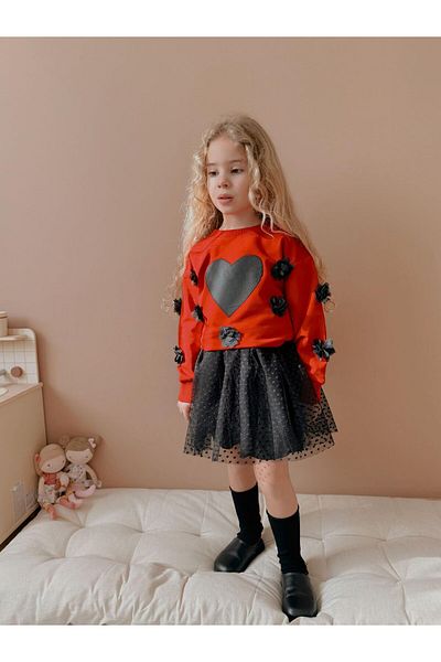 patriko tekstil Girl's Tutu Skirt Heart Detailed Bottom Top Suit