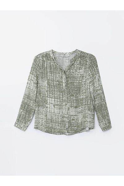 LC Waikiki Γυναικεία μπλούζα με σχέδιο LCW Grace Khaki με απαγορευμένο γιακά