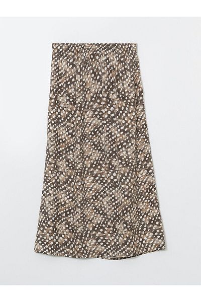 LC Waikiki Lcw Grace Beige Women's Elastic Waist Patterned Skirt