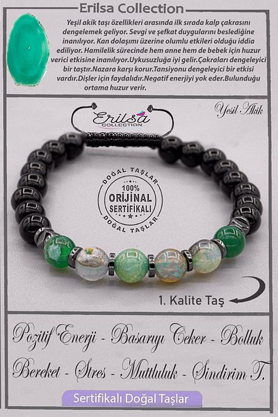 Erilsa Certified Aaa+ Quality Real Obsidian - Green Agate Stone Bracelet