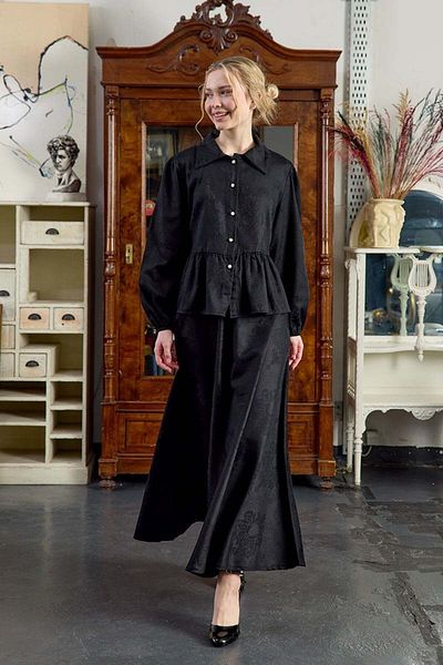 Ceylan Otantik Black Jacquard Shirt Skirt Set