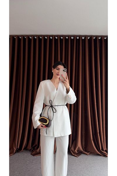HAZELANNA Double Breasted Jacket with Leather Belt