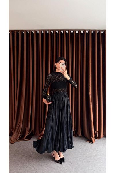 HAZELANNA Crocheted Black Skirt