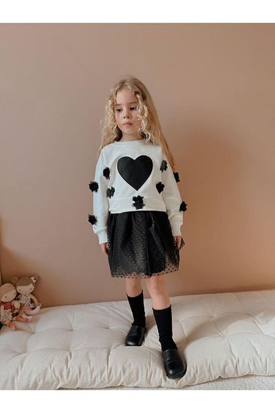 patriko tekstil Girl's Tutu Skirt Heart Detailed Bottom Top Suit