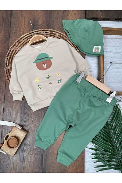 Bolly Baby Camper Teddy Bear Themed Oversize Baby Boy Suit with Hat