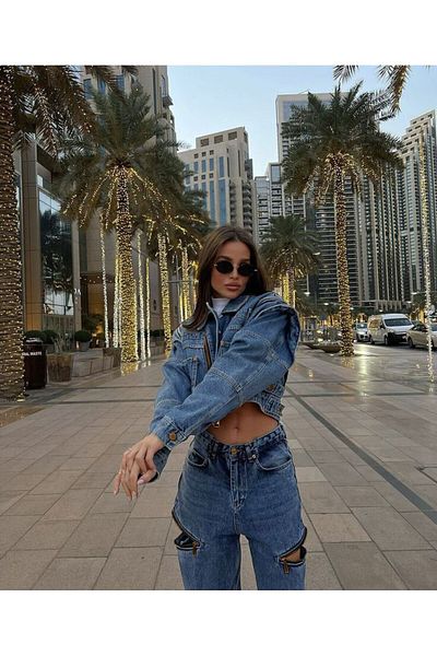 Perryes Jachetă/vestă model denim cu mânecă detașabilă cu fermoar