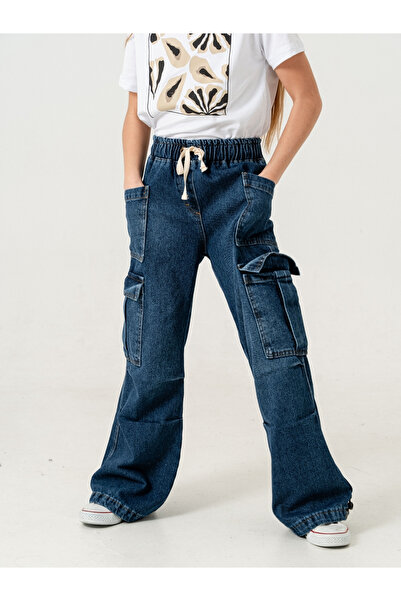 GİYİCEM TEKSTİL Kız Çocuk Dizi Pileli İspanyol Kot Pantolon 2200