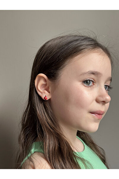 LITTLELUXE Uğurböceği 925 Ayar Gümüş Kız Çocuk Küpesi, Kız Çocuk Gümüş Küpe, Gümüş Çocuk Küpesi