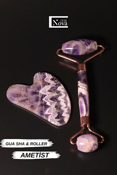 CessNova Aa Kalite Doğal Taş Ametist Gua Sha Yüz Masaj Ve Yüz Yogası Taşı Roller