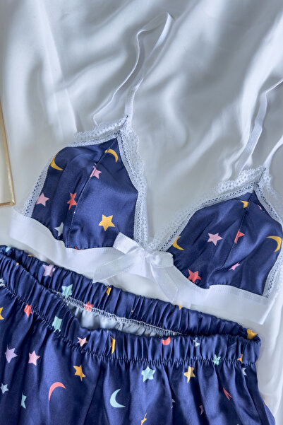 G&H UNDERWEAR - Set de pijamale din satin cu model albastru de noapte