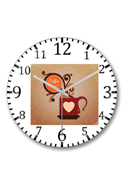 BASKI DÜNYASI ساعة حائط كوفي تايم من الزجاج الحقيقي المنحني