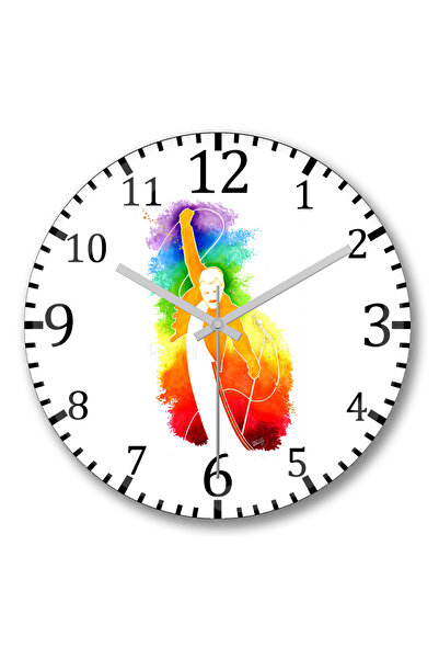 BASKI DÜNYASI ساعة حائط كوين فريدي ميركوري من الزجاج الحقيقي المنحني