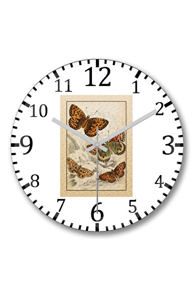 BASKI DÜNYASI Ceas de perete cu design vintage cu fluturi din sticlă autentică bombată