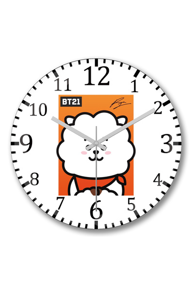 BASKI DÜNYASI ساعة حائط BT21 RJ Bts من الزجاج الحقيقي المنحني
