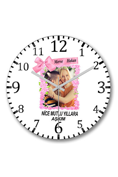 BASKI DÜNYASI Ceas de perete personalizat și special pentru iubitul tău, cu textul „Love Forever with You”, din sticlă autentică bombată