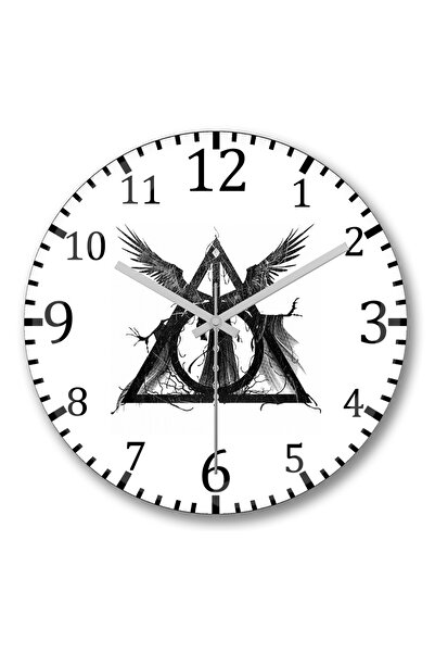 BASKI DÜNYASI ساعة حائط Deathly Hallows من الزجاج الحقيقي المنحني