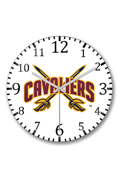 BASKI DÜNYASI ساعة حائط بشعار كليفلاند كافالييرز من الزجاج الحقيقي المنحني