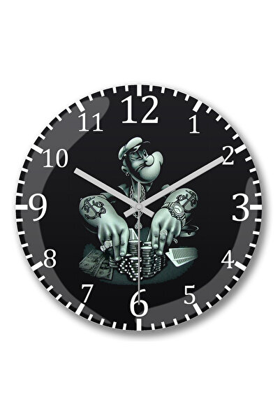 BASKI DÜNYASI ساعة حائط Popeye Jogador Popeye من الزجاج الحقيقي المنحني