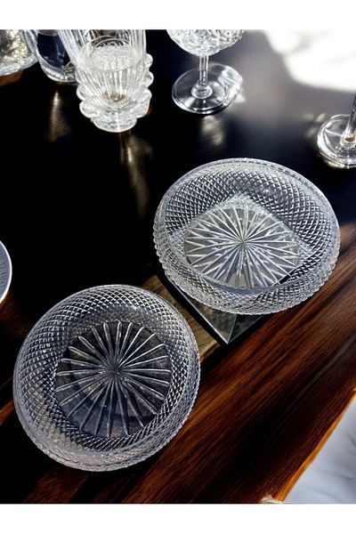 AYZ HOME Set of 2 Cut Crystal Glass Salad Presentation Bowl 22 cm