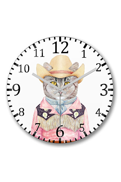 BASKI DÜNYASI Ceas de perete Pisică Pisici Colorate Bombeli Sticlă Reală
